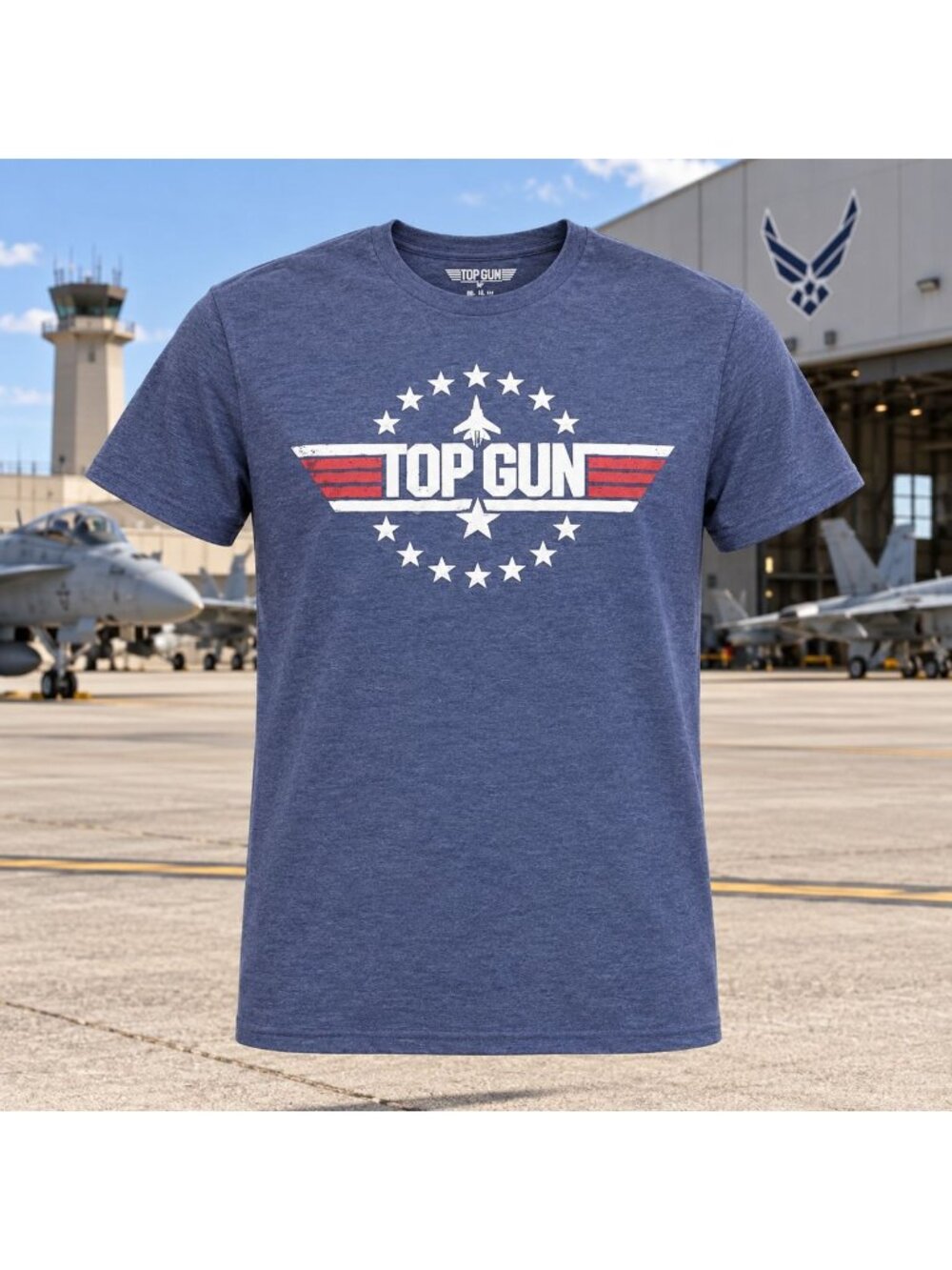 Top Gun Mens Graphic Tee Heather Blue Medium Movie Crewneck Short Sleeve Cotton